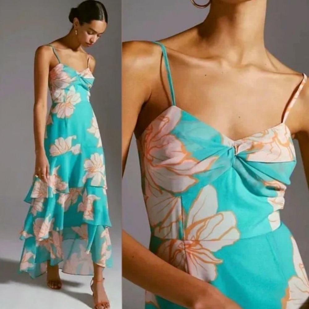 Hutch Milo Floral Tiered Maxi Dress Sweetheart Ruffle 12 Tropical Wedding Guest